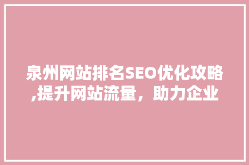 泉州网站排名SEO优化攻略,提升网站流量，助力企业腾飞