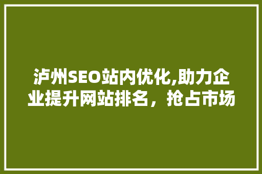 泸州SEO站内优化,助力企业提升网站排名，抢占市场先机
