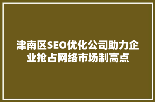 津南区SEO优化公司助力企业抢占网络市场制高点