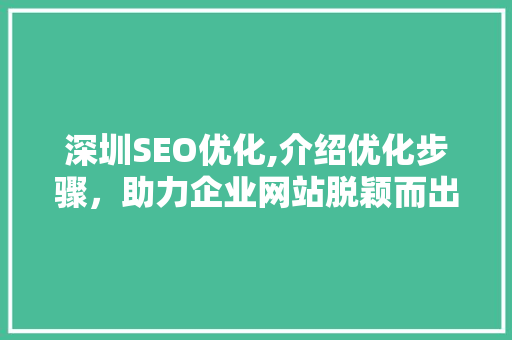 深圳SEO优化,介绍优化步骤，助力企业网站脱颖而出 建站教程