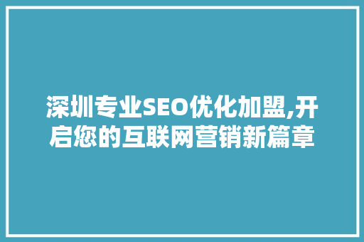 深圳专业SEO优化加盟,开启您的互联网营销新篇章