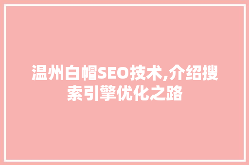 温州白帽SEO技术,介绍搜索引擎优化之路