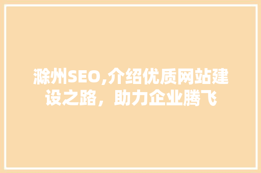滁州SEO,介绍优质网站建设之路，助力企业腾飞
