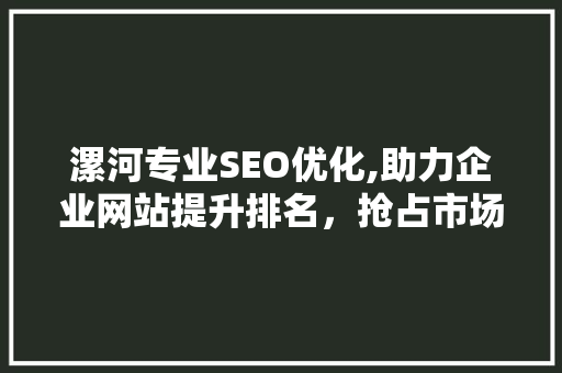 漯河专业SEO优化,助力企业网站提升排名，抢占市场先机