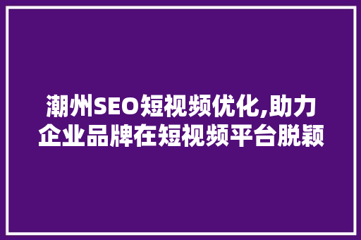 潮州SEO短视频优化,助力企业品牌在短视频平台脱颖而出