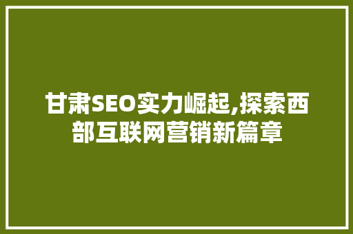 甘肃SEO实力崛起,探索西部互联网营销新篇章