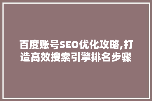 百度账号SEO优化攻略,打造高效搜索引擎排名步骤