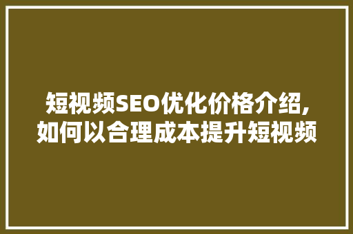 短视频SEO优化价格介绍,如何以合理成本提升短视频流量