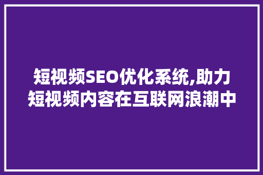 短视频SEO优化系统,助力短视频内容在互联网浪潮中脱颖而出