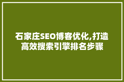 石家庄SEO博客优化,打造高效搜索引擎排名步骤
