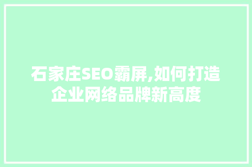 石家庄SEO霸屏,如何打造企业网络品牌新高度