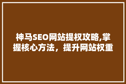 神马SEO网站提权攻略,掌握核心方法，提升网站权重与排名