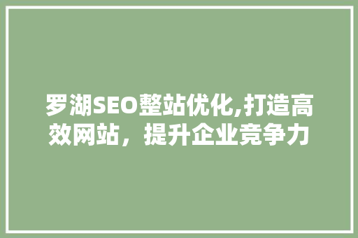 罗湖SEO整站优化,打造高效网站，提升企业竞争力 SEO教程