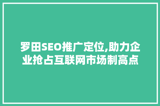 罗田SEO推广定位,助力企业抢占互联网市场制高点