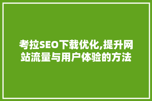 考拉SEO下载优化,提升网站流量与用户体验的方法