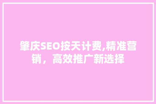 肇庆SEO按天计费,精准营销，高效推广新选择
