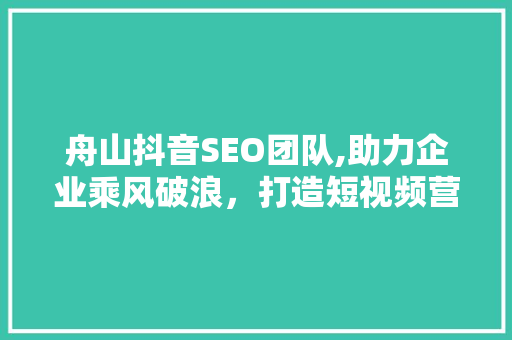 舟山抖音SEO团队,助力企业乘风破浪，打造短视频营销新生态