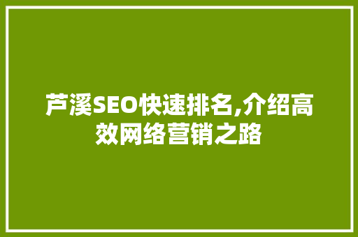 芦溪SEO快速排名,介绍高效网络营销之路