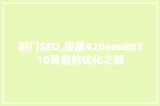 荆门SEO,探索420seo80310背后的优化之路