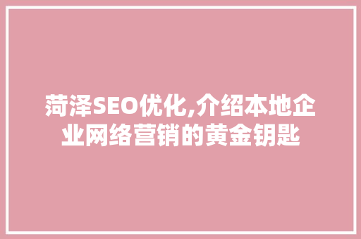 菏泽SEO优化,介绍本地企业网络营销的黄金钥匙