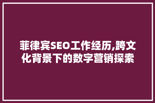 菲律宾SEO工作经历,跨文化背景下的数字营销探索