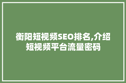 衡阳短视频SEO排名,介绍短视频平台流量密码