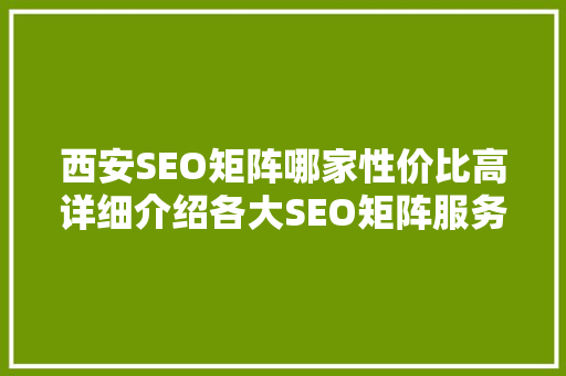 西安SEO矩阵哪家性价比高详细介绍各大SEO矩阵服务，为您介绍性价比之选！