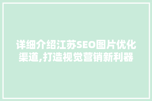 详细介绍江苏SEO图片优化渠道,打造视觉营销新利器