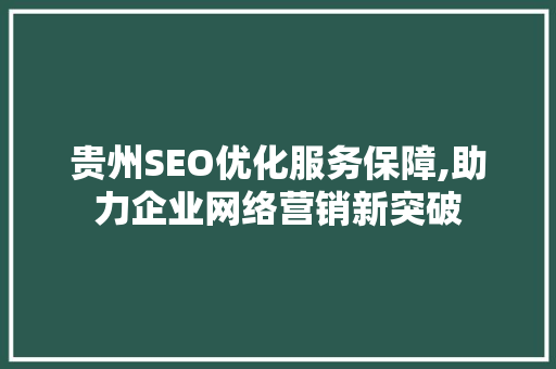 贵州SEO优化服务保障,助力企业网络营销新突破