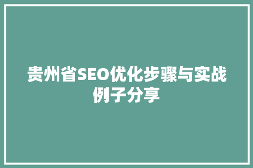 贵州省SEO优化步骤与实战例子分享