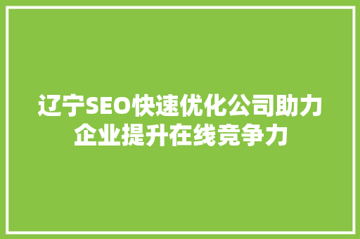 辽宁SEO快速优化公司助力企业提升在线竞争力