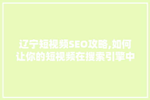 辽宁短视频SEO攻略,如何让你的短视频在搜索引擎中脱颖而出