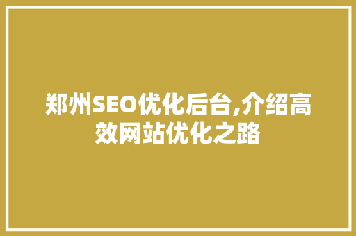 郑州SEO优化后台,介绍高效网站优化之路