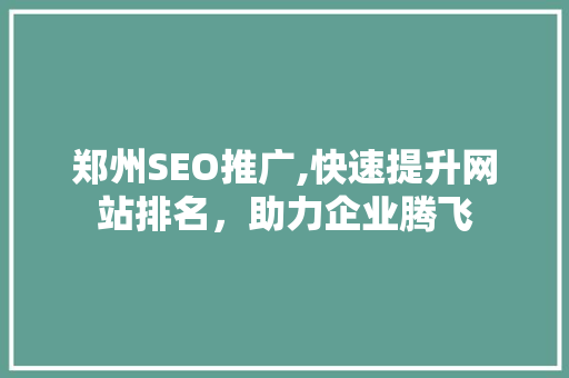郑州SEO推广,快速提升网站排名，助力企业腾飞