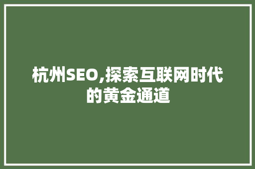 杭州SEO,探索互联网时代的黄金通道