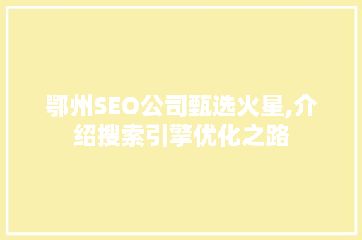 鄂州SEO公司甄选火星,介绍搜索引擎优化之路