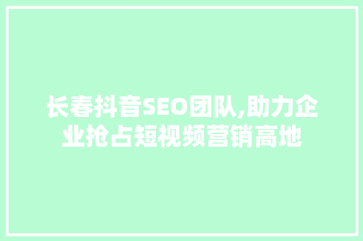 长春抖音SEO团队,助力企业抢占短视频营销高地