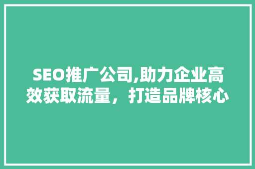 SEO推广公司,助力企业高效获取流量，打造品牌核心竞争力 SEO教程