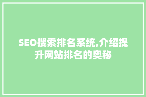 SEO搜索排名系统,介绍提升网站排名的奥秘