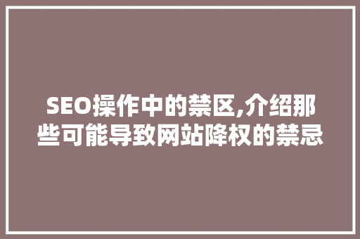 SEO操作中的禁区,介绍那些可能导致网站降权的禁忌行为