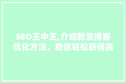 SEO王中王,介绍新浪博客优化方法，助你轻松获得高流量