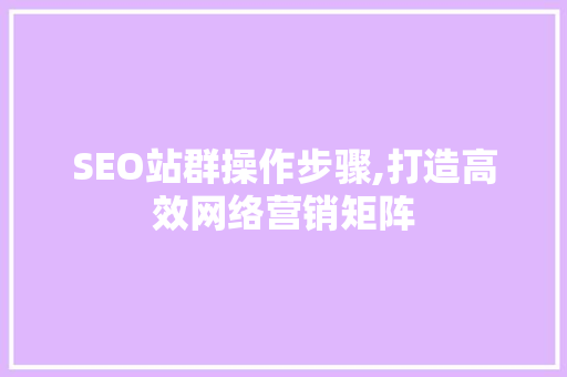 SEO站群操作步骤,打造高效网络营销矩阵