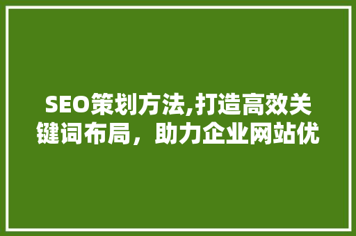 SEO策划方法,打造高效关键词布局，助力企业网站优化