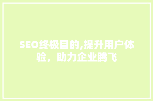 SEO终极目的,提升用户体验，助力企业腾飞