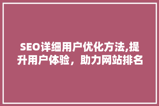 SEO详细用户优化方法,提升用户体验，助力网站排名