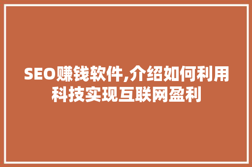 SEO赚钱软件,介绍如何利用科技实现互联网盈利