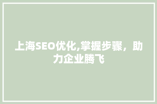 上海SEO优化,掌握步骤，助力企业腾飞