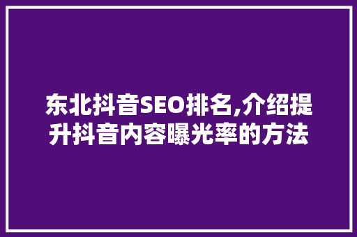 东北抖音SEO排名,介绍提升抖音内容曝光率的方法