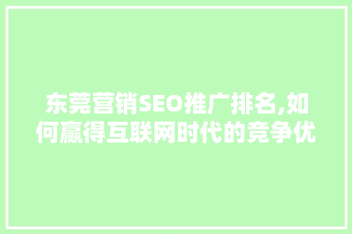 东莞营销SEO推广排名,如何赢得互联网时代的竞争优势 Web前端