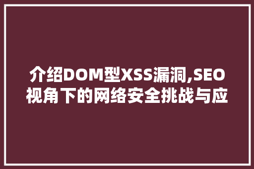 介绍DOM型XSS漏洞,SEO视角下的网络安全挑战与应对步骤